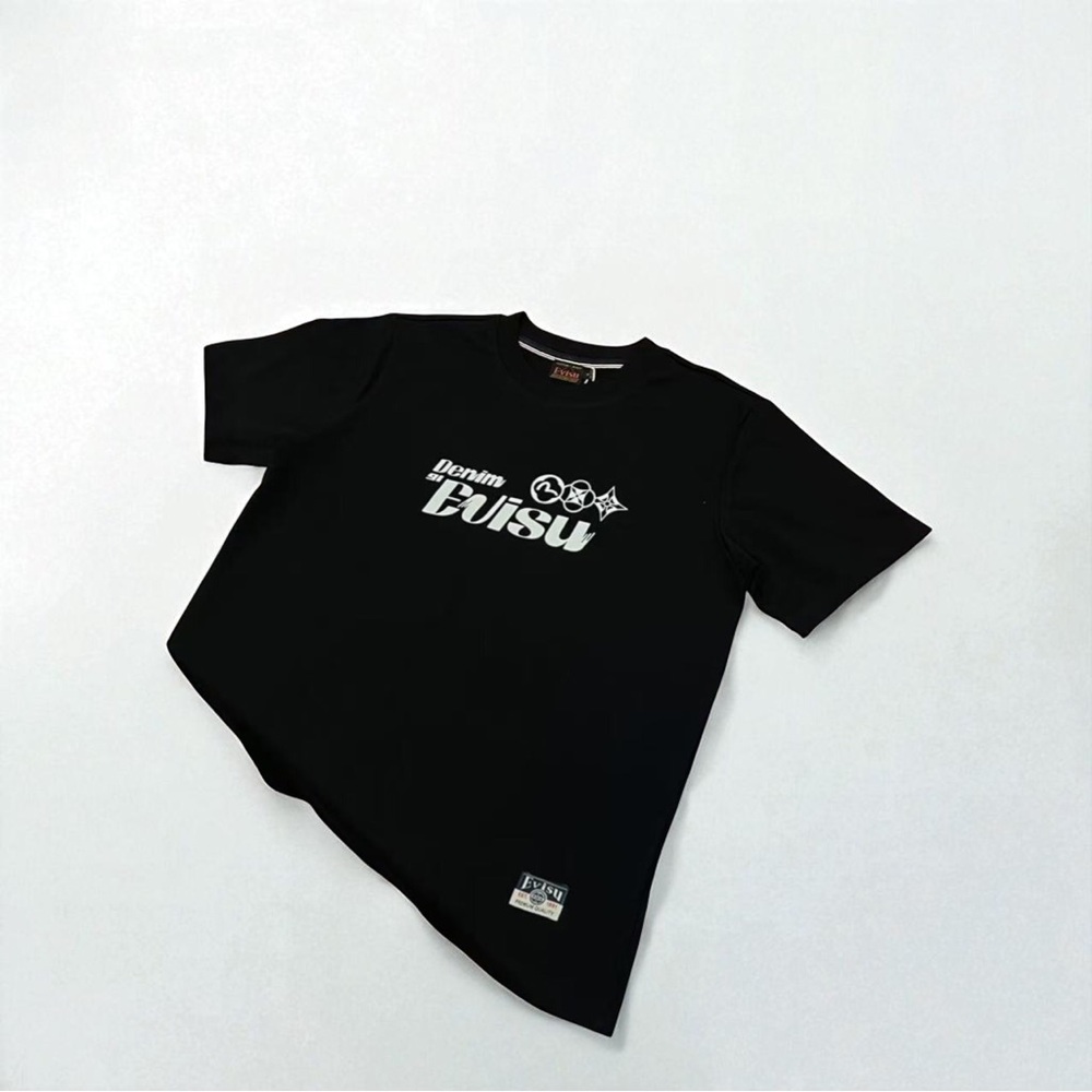 Evisu Black Short Sleeve Tee Graphic Design